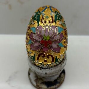 Vintage Franklin Mint Gold Lotus Cloisonné Egg Collector's Treasury of Eggs
